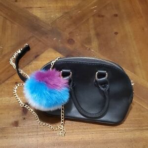 Black Kids Bag with Colorful Pom Pom